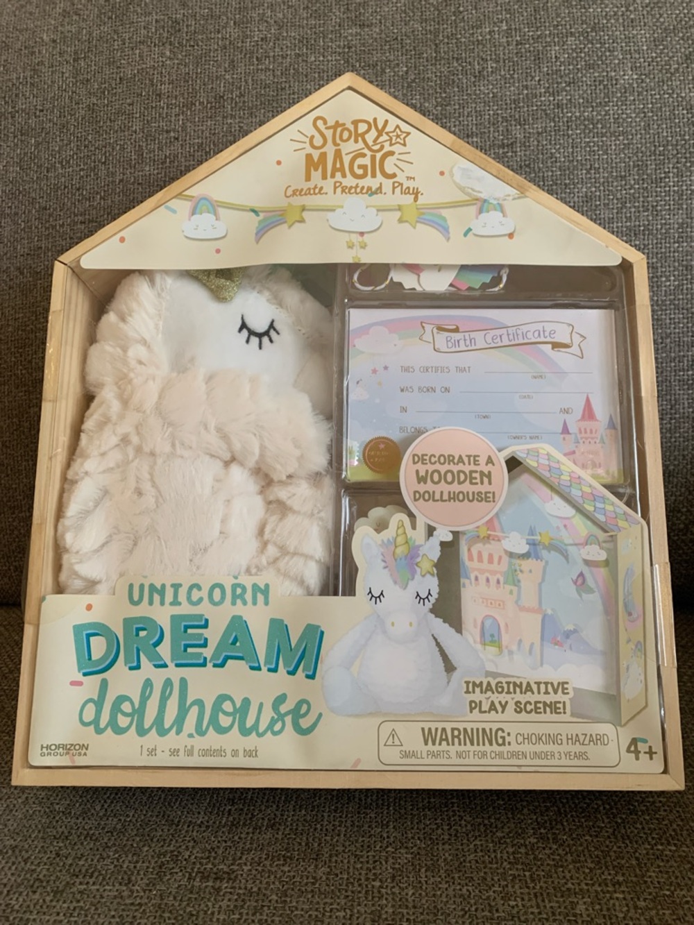 Story Magic Unicorn Dream Wood Dollhouse Plush Unicorn Pretend Play Decorate